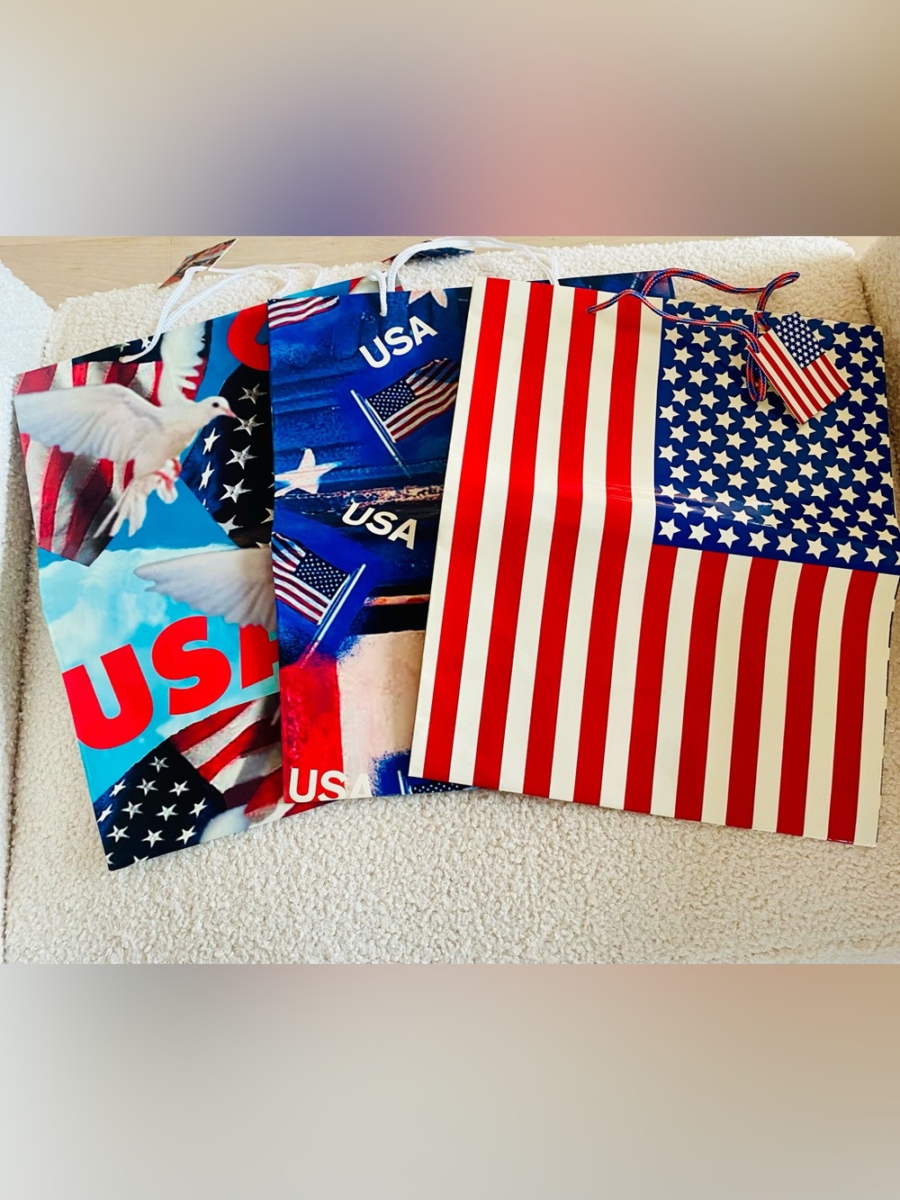 Patriotic USA Gift Bags - Red, White & Blue (Set of 3)